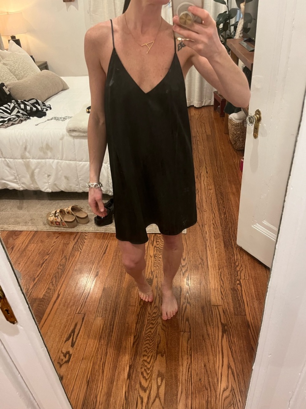 American Threads Black Slip Mini Dress